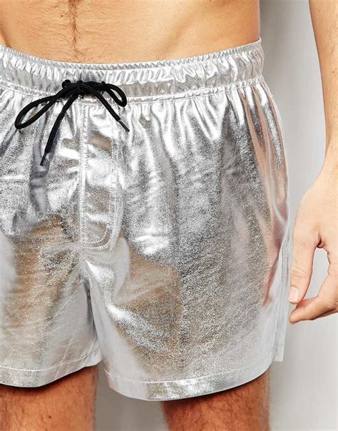 Men's Silver Metallic Shorts 